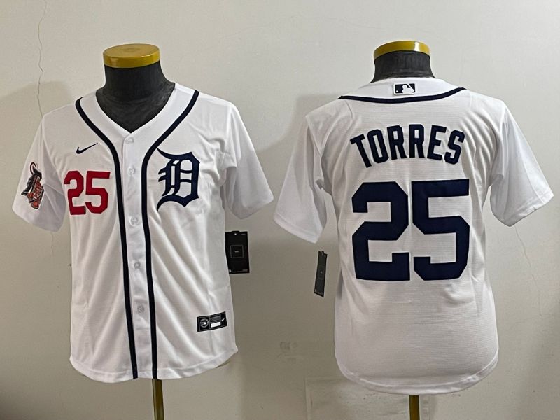 Youth 2025 Detroit Tigers #25 Torres White Game Nike MLB Jersey style 6